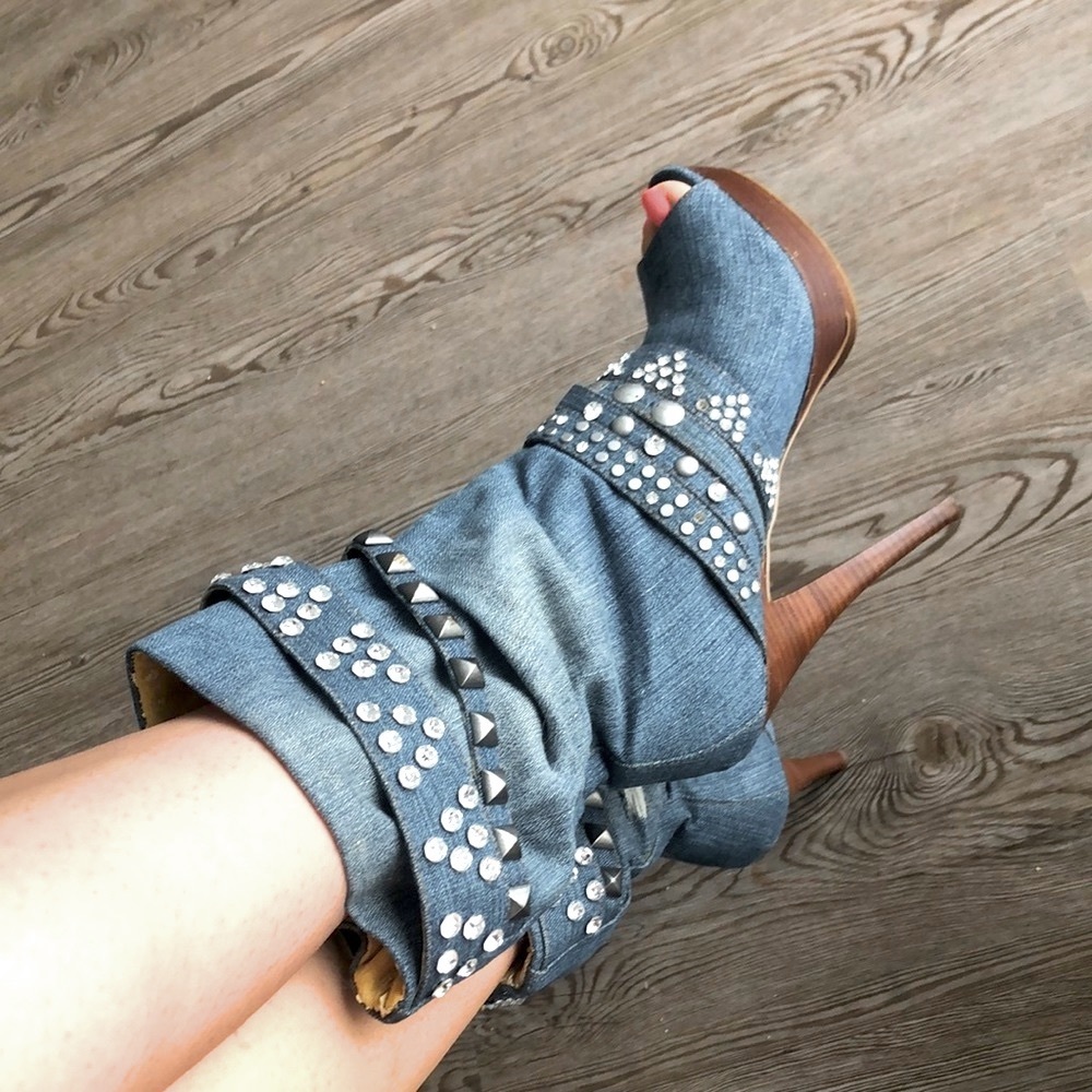 ROCK & CANDY by ZIGI Denim Cubic Zirconia Booties- 9.5us from BROWNS